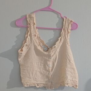American Eagle Outfitters Peach Lace Button-Up Top